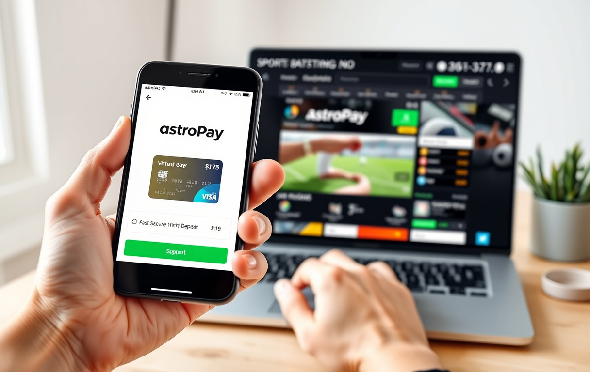 Person som bruker AstroPay-appen på mobilen for innskudd på en bettingside