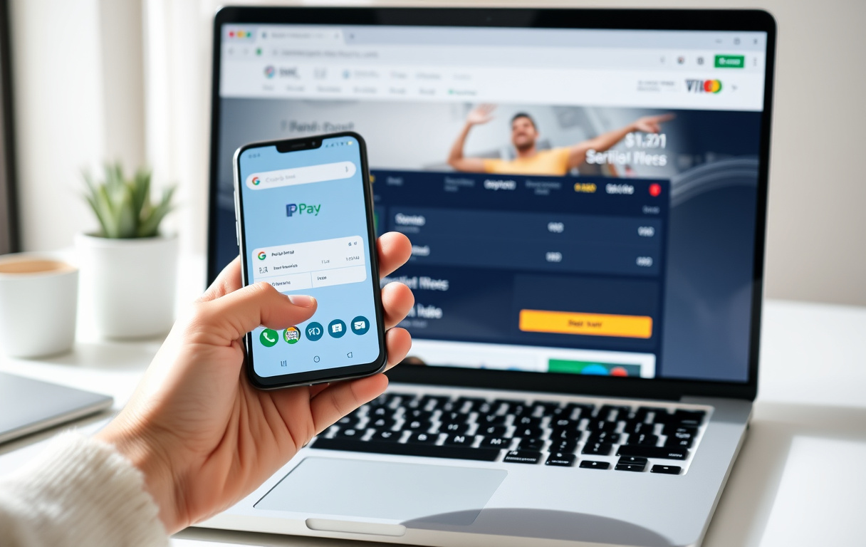 Person som bruker Google Pay på Android-telefon for innskudd på en bookmaker.