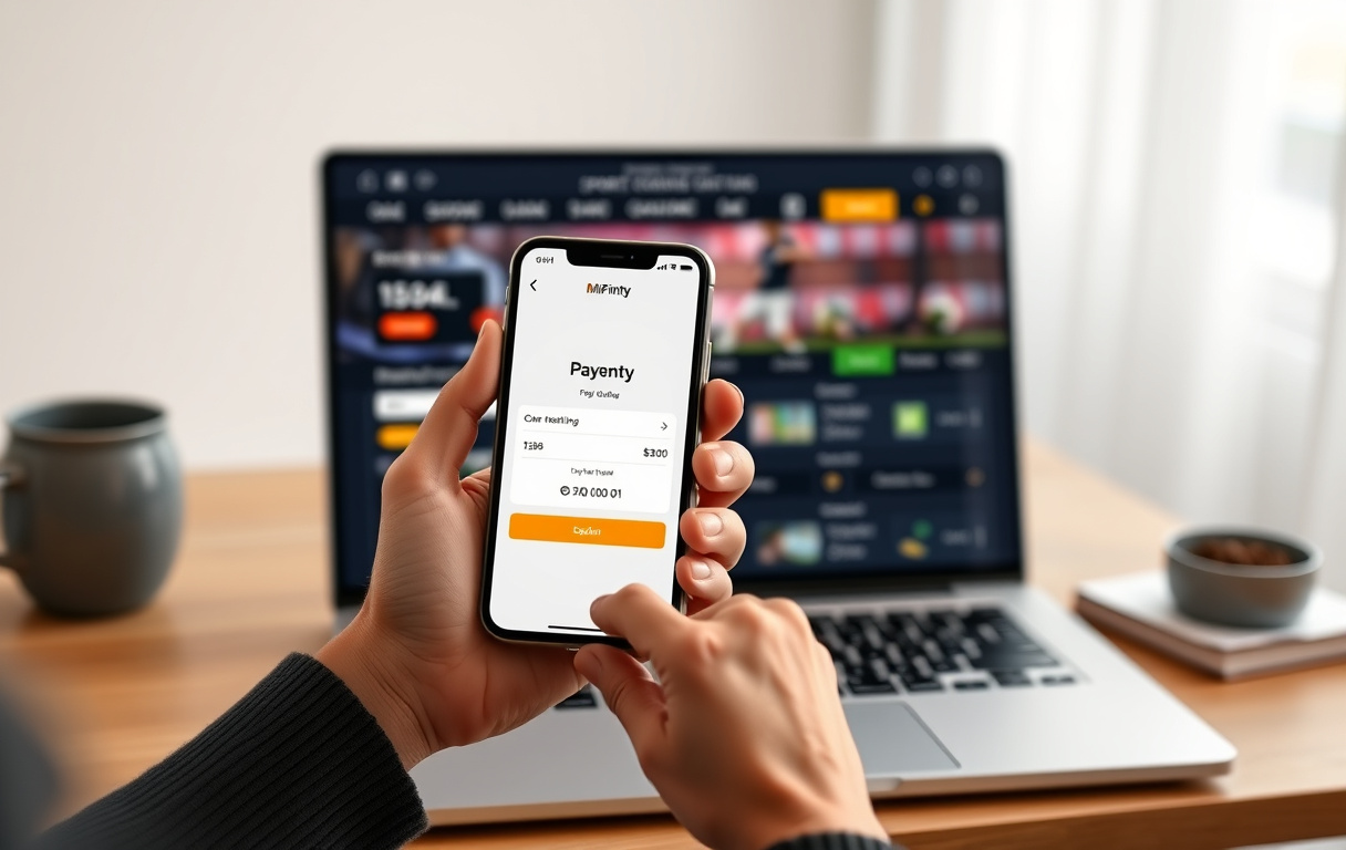 Person som bruker MiFinity-appen på mobilen for å gjennomføre et innskudd på en bettingside