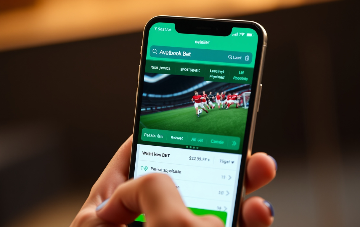 Person som bruker Neteller-appen for betting på en mobiltelefon.