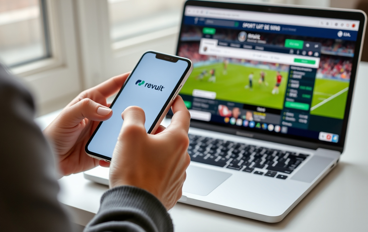 Person betaler med Revolut på en bettingside via mobilen