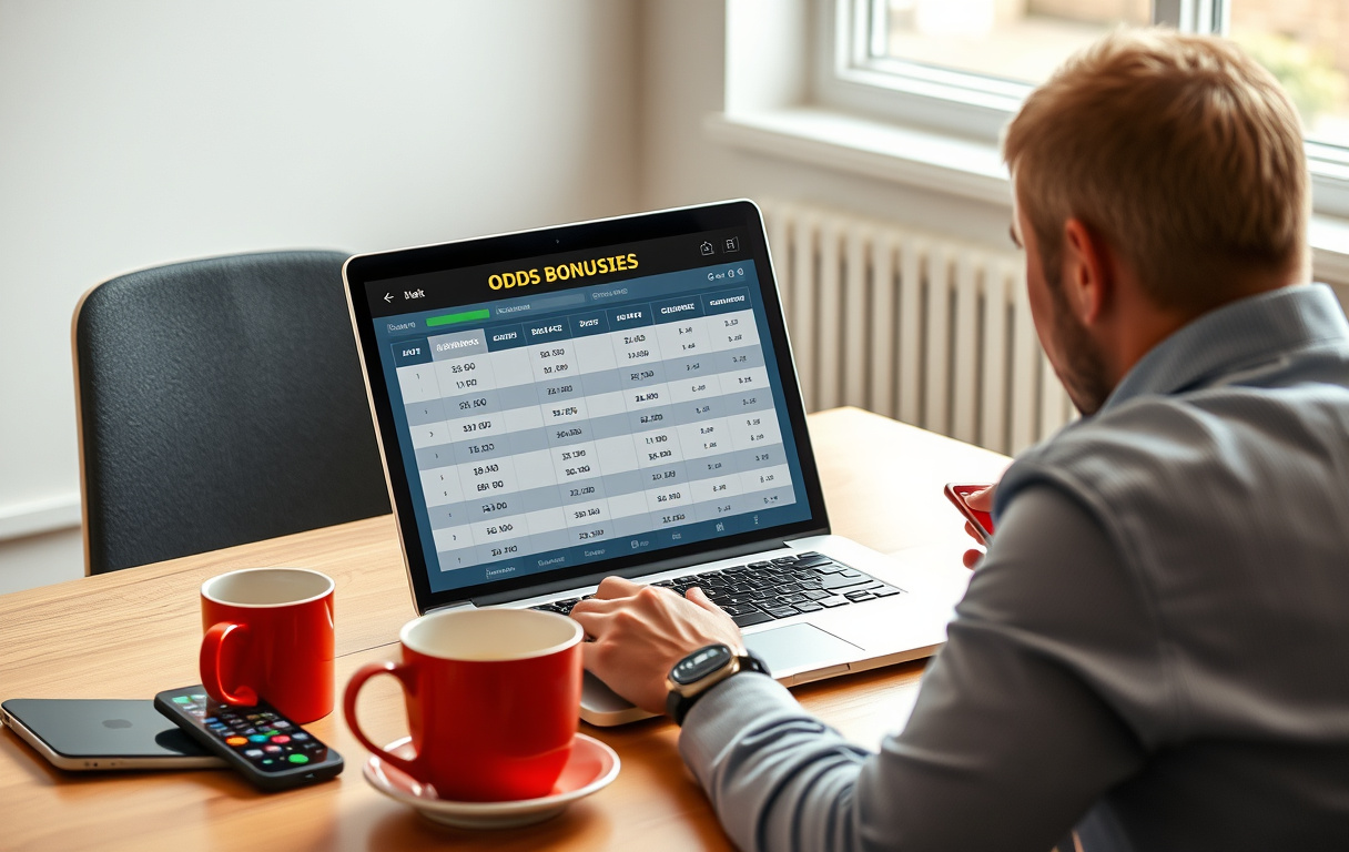 Norsk spiller som sammenligner oddsbonuser og omsetningskrav på laptop