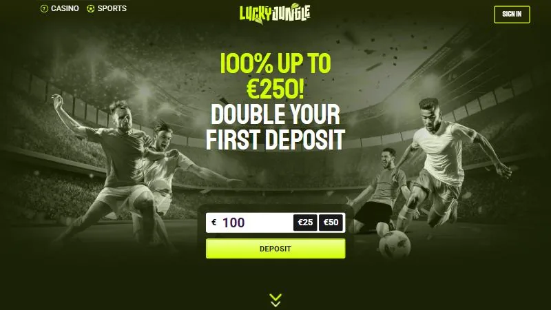 Skjermbilde av Lucky Jungles sportsbonus: 100 % opptil €250