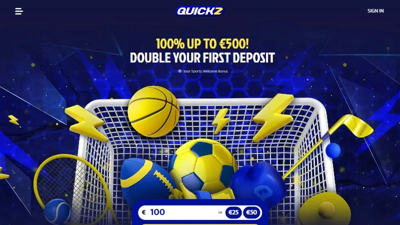 Skjermbilde av Quickz sin sportsbonus: 100 % opptil €500