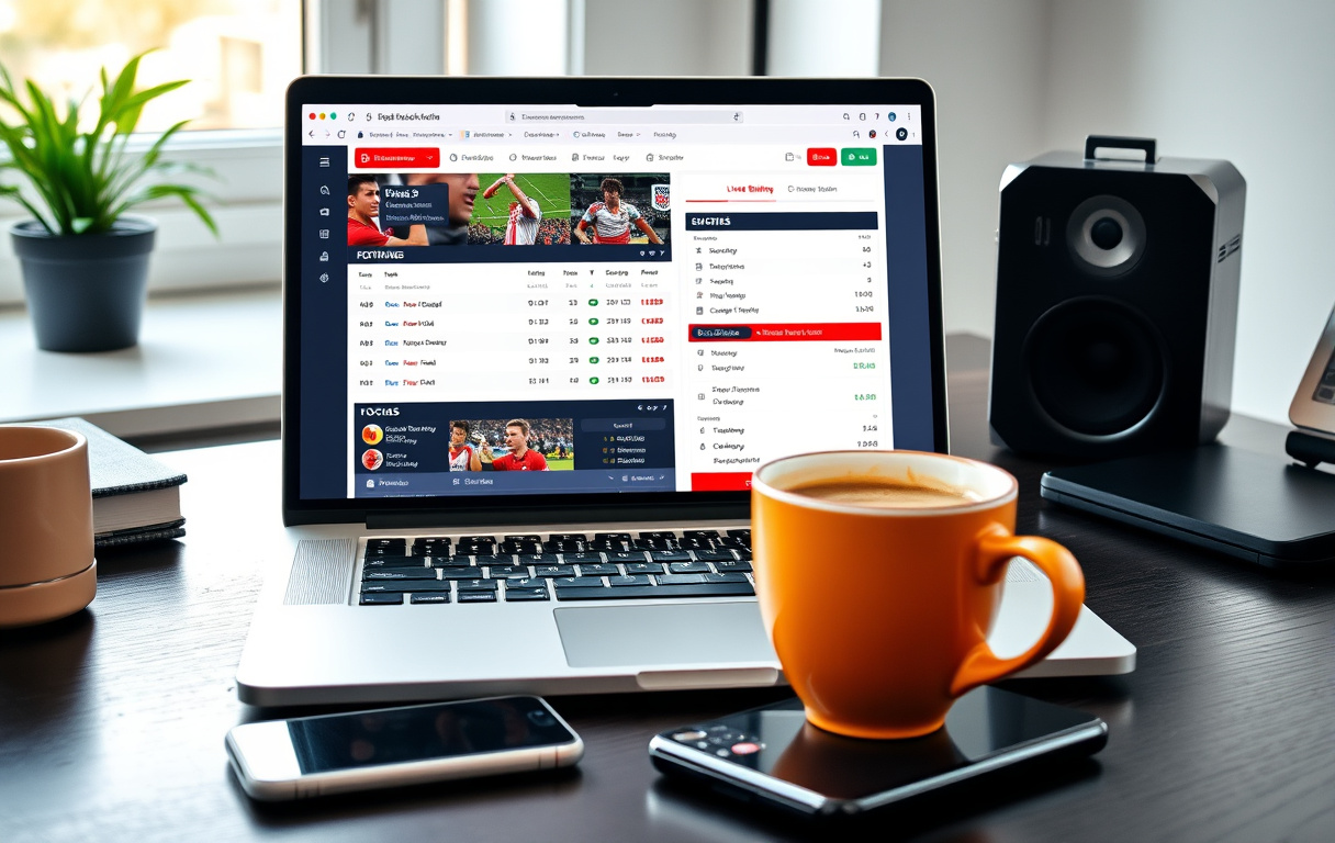 Bettingside med fotballodds og live-betting på en bærbar PC
