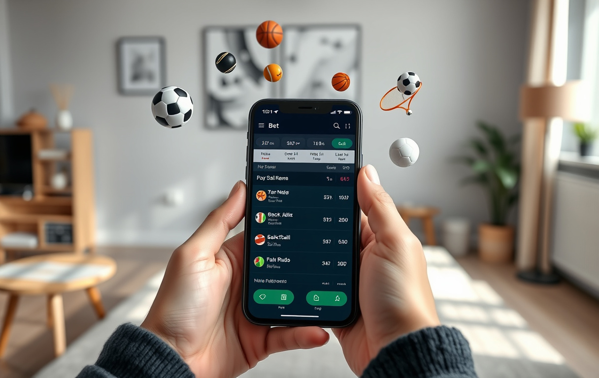 Person som sammenligner bettingapper på mobil med odds og sportsikoner