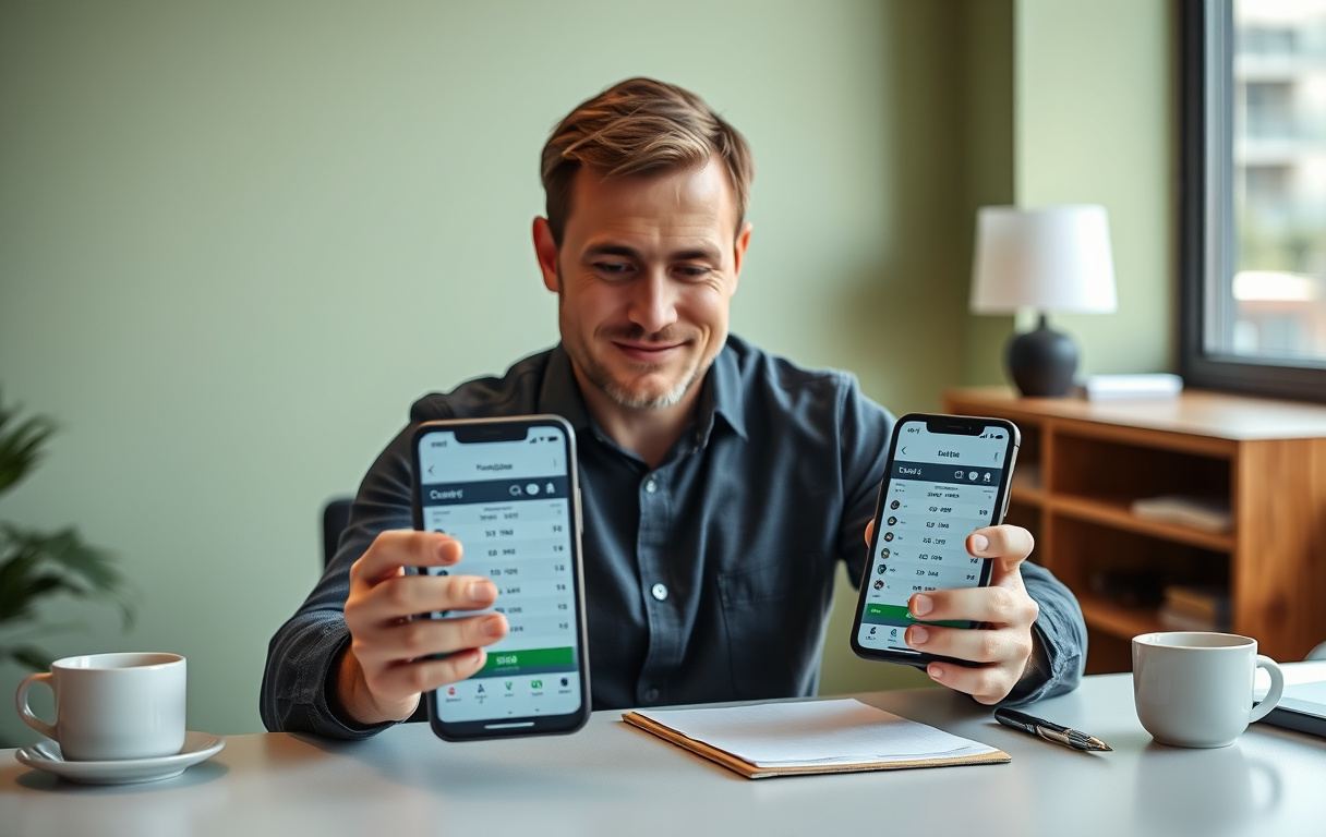 Norsk mann sammenligner bettingsider på to smarttelefoner
