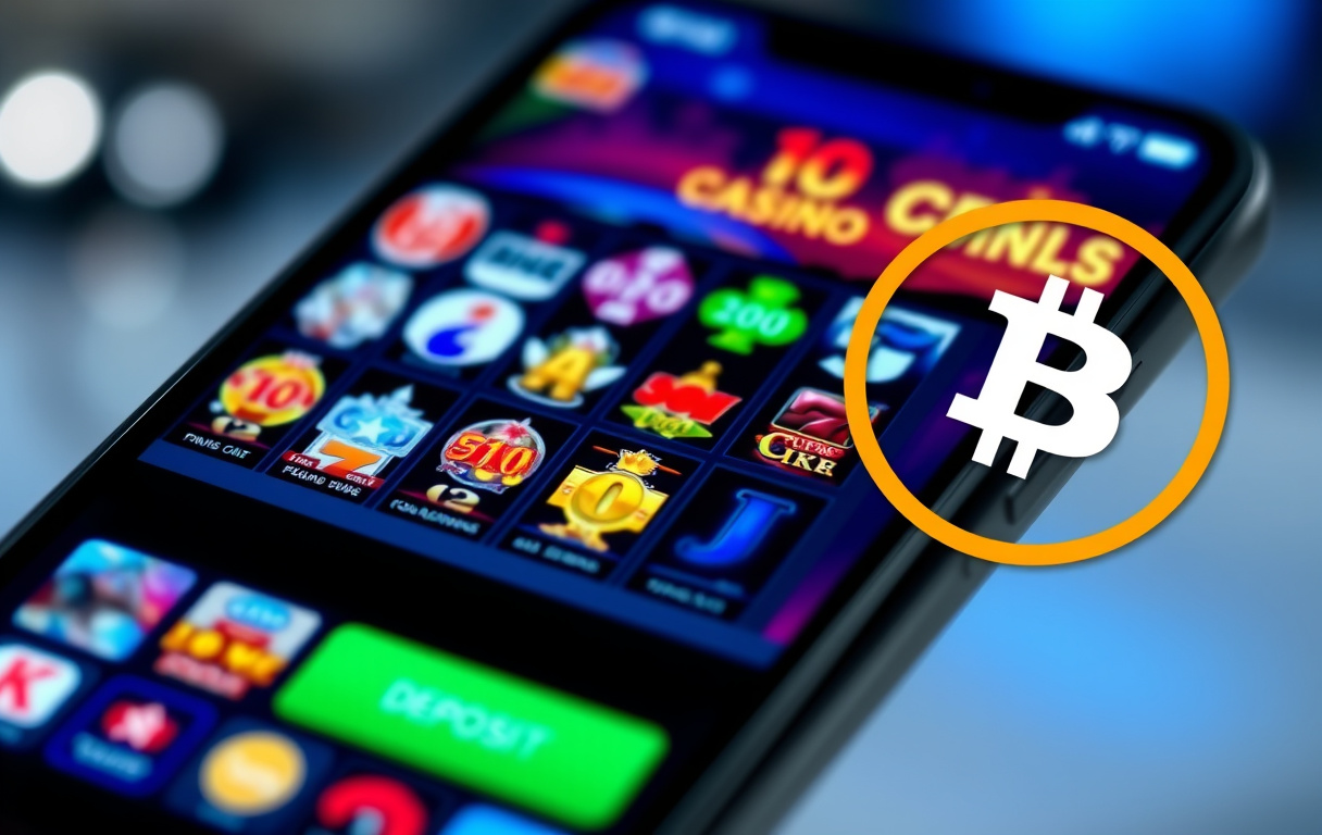 Smarttelefon med casino lobby og innskudd på 10 kroner