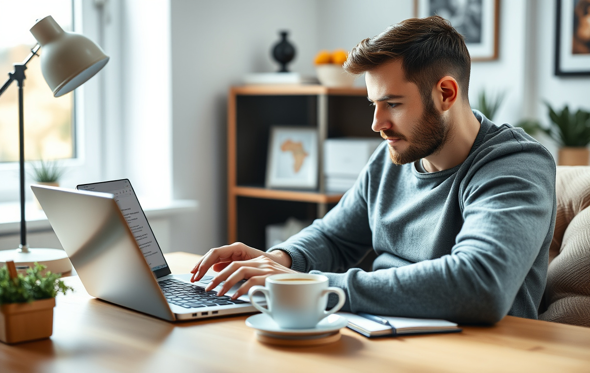 Person som leser casino bonusvilkår på laptop i hjemmekontor